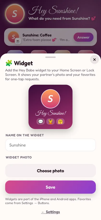 Widget setup